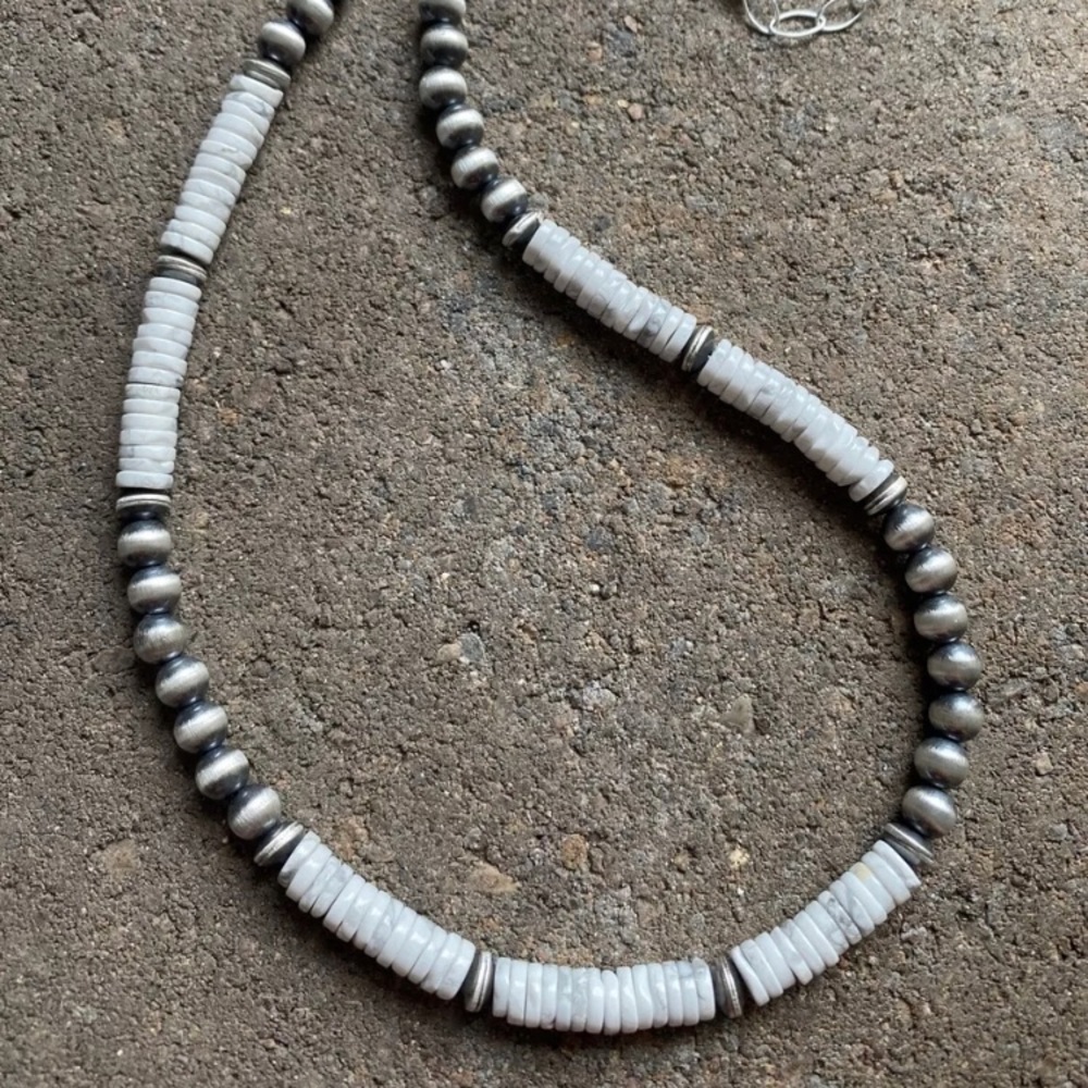 Sterling Silver White Buffalo Turquoise Bead Neck… - image 3